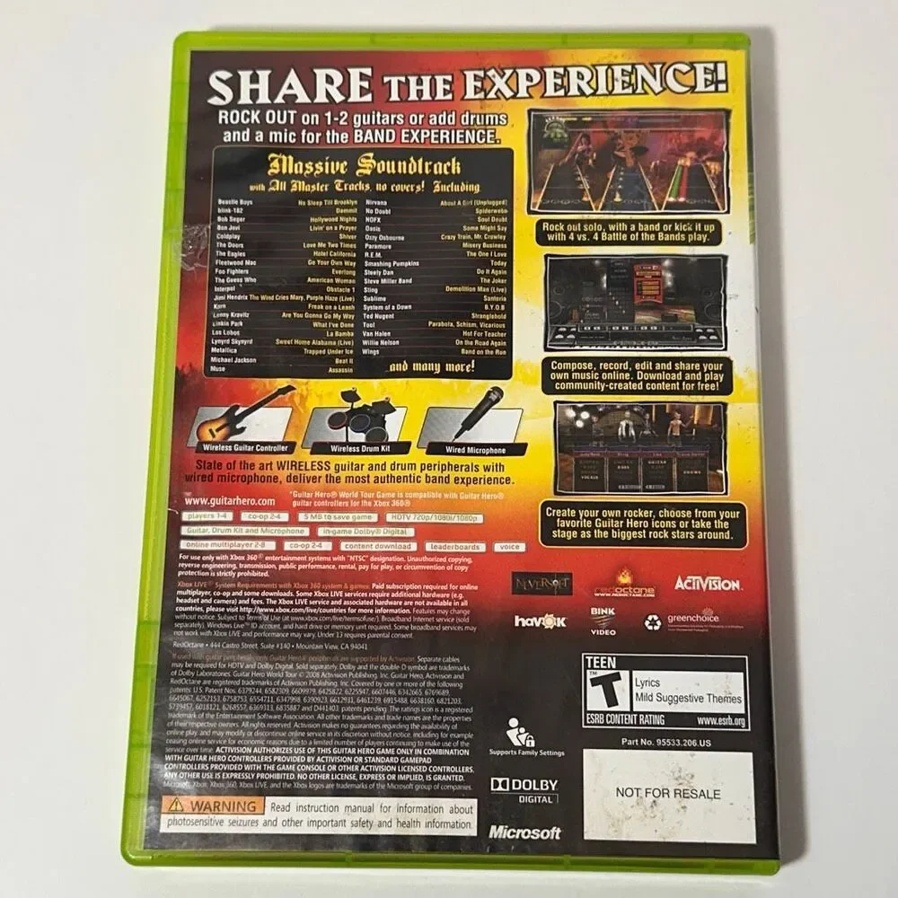 Guitar Hero World Tour XBOX 360 Activision Music/Rhythm Videogame
